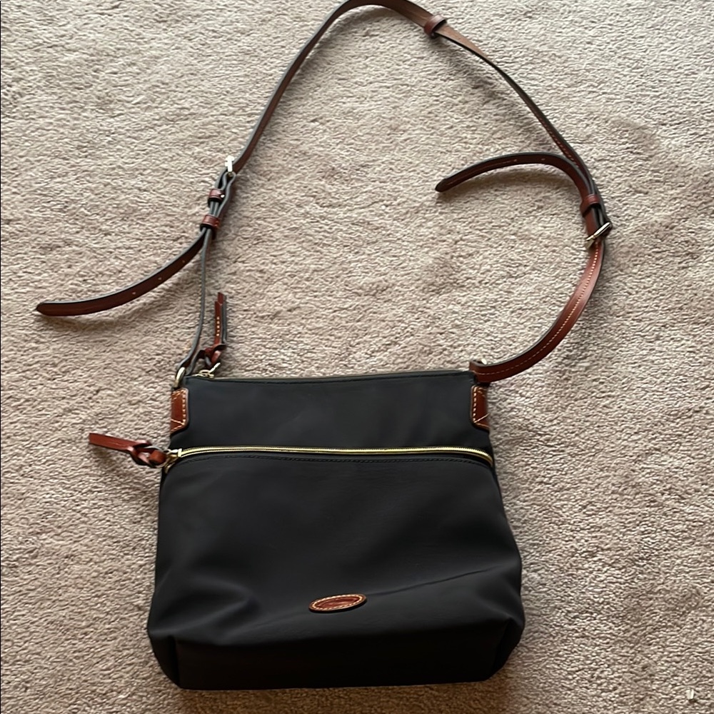 Dooney & Bourke Black and Brown Tan Crossbody Bag Purse Nylon Fabric
